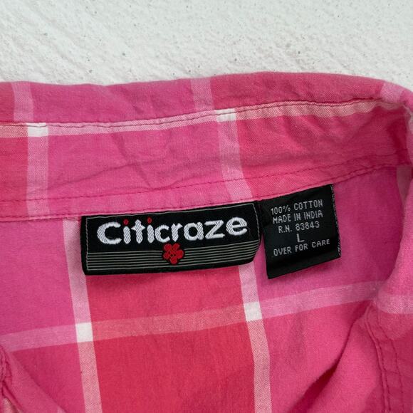 Upcycled Vintage Citicraze Pink Plaid Cropped Button Up Shirt, Size Large - Picture 6 of 8
